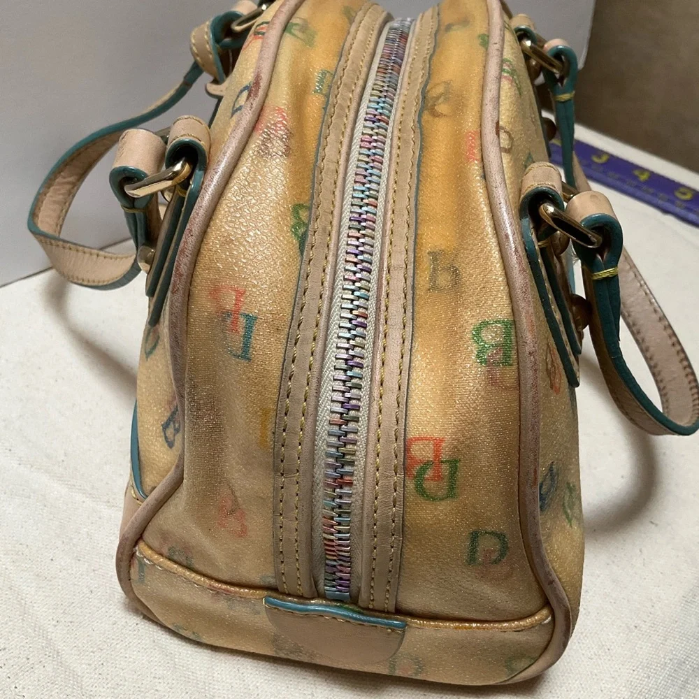 Dooney and Bourke Rainbow Bowler Canvas Y2K Vintage Boston Bag Yellow Mini Dome